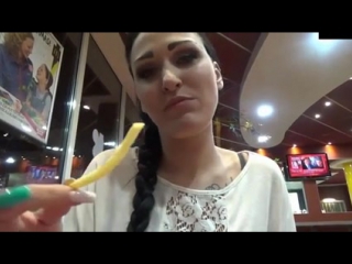 eating french fries with cum at mcdonald's. eats cum, public, loves cum